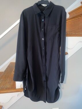 Classic Black Button-Front Shirt Dress - Casual Long Sleeve